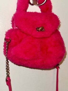 Plush Hot Pink Mini Crossbody Bag (Silver Hardware).